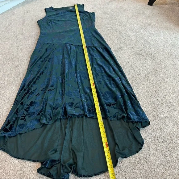 Vince Camuto Burnout Green Navy Velvet Highlow Dress sleeveless cocktail party - Picture 9 of 14